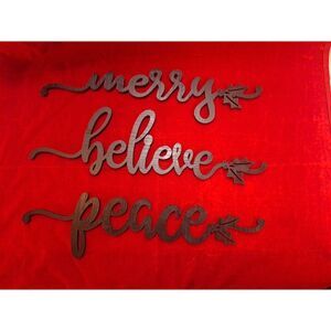 Peace,  Believe, Merry, Noel, Jolly‎ 10" Words Laser Cutout 5 pack Painted Black